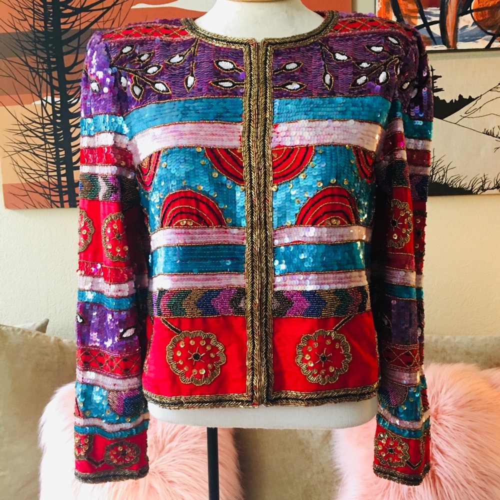 Leslie Fay Evenings sequined & beaded jacket